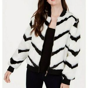 Chevron-Printed Faux-Fur Bomber Jacket
